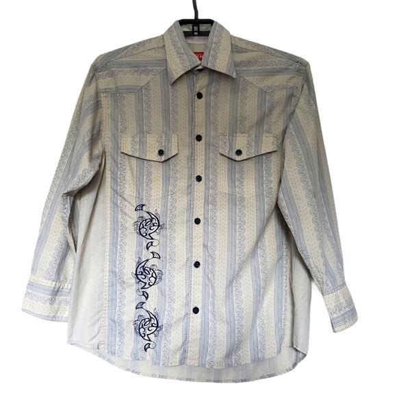 Bauer Factory Embroidered Button Front Mens Top Sz Large Paisley Stripe Western - Picture 1 of 10